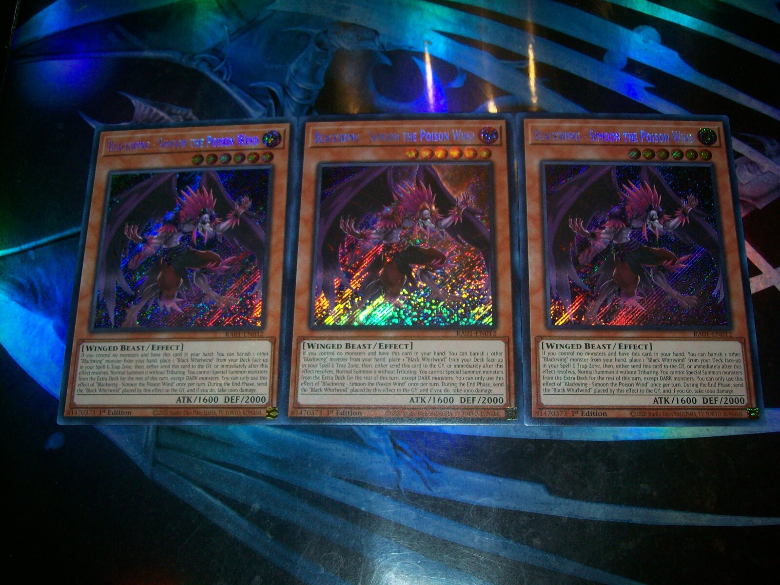 3x Blackwing – Simoon the Poison Wind 1st Edition Secret Rare RA01-EN012
