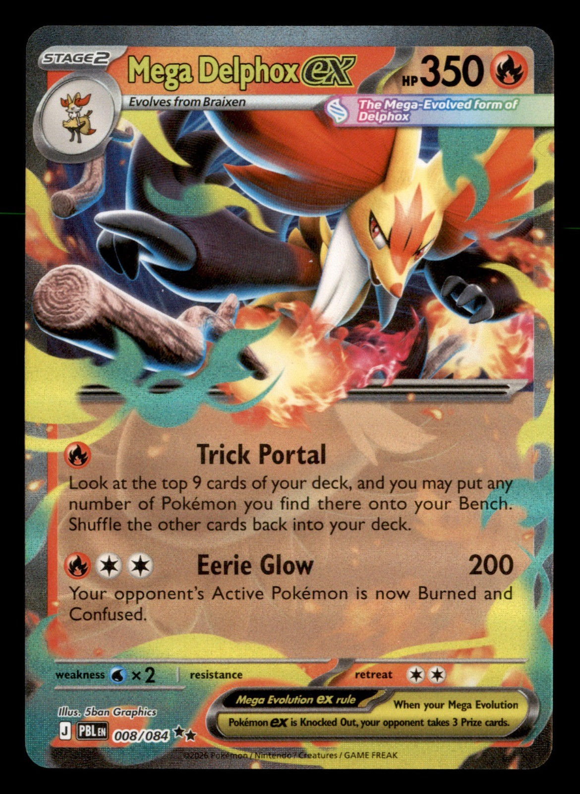 Mega Delphox ex Holo Double Rare ME05: Pitch Black 008/084 NM
