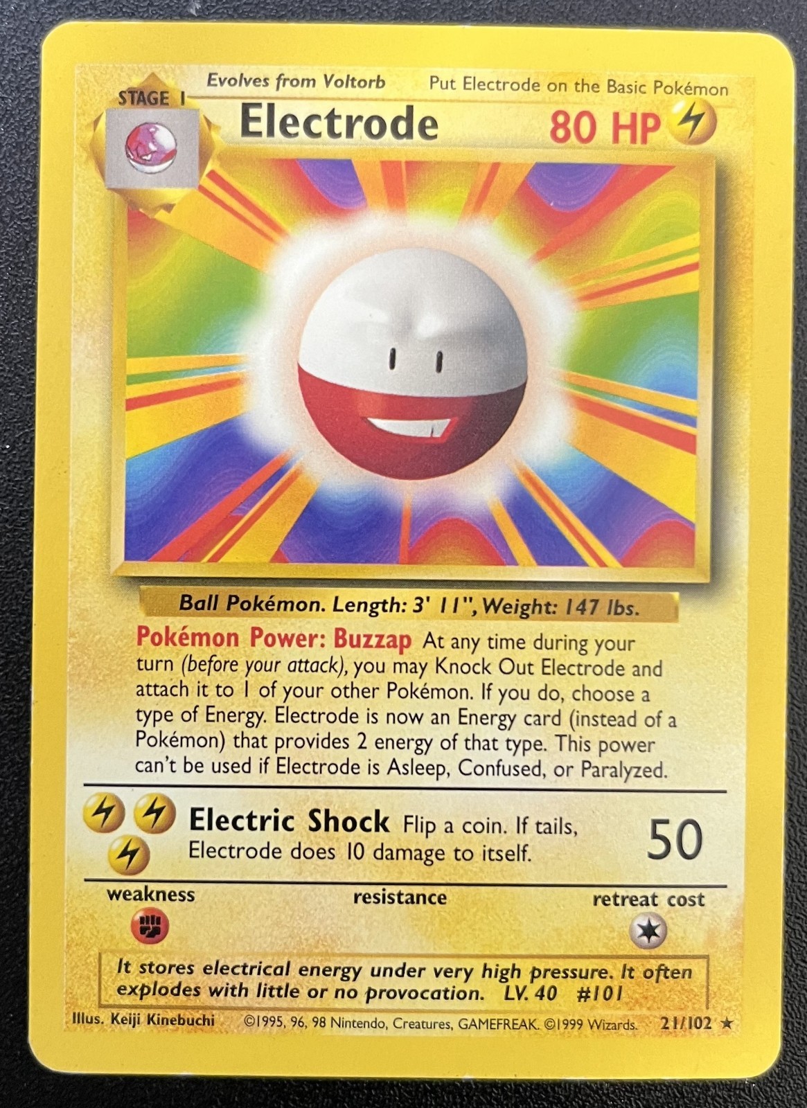 Pokemon Base Set Electrode #21/102 MP Unlimited WOTC 1999 Non-Holo Rare