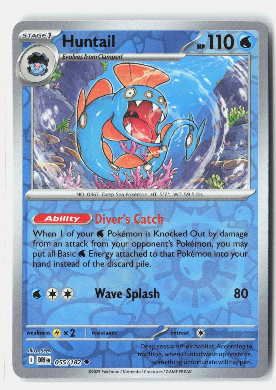 Huntail 055/182 Uncommon Destined Rivals Pokemon Reverse Holo Near Mint Scav