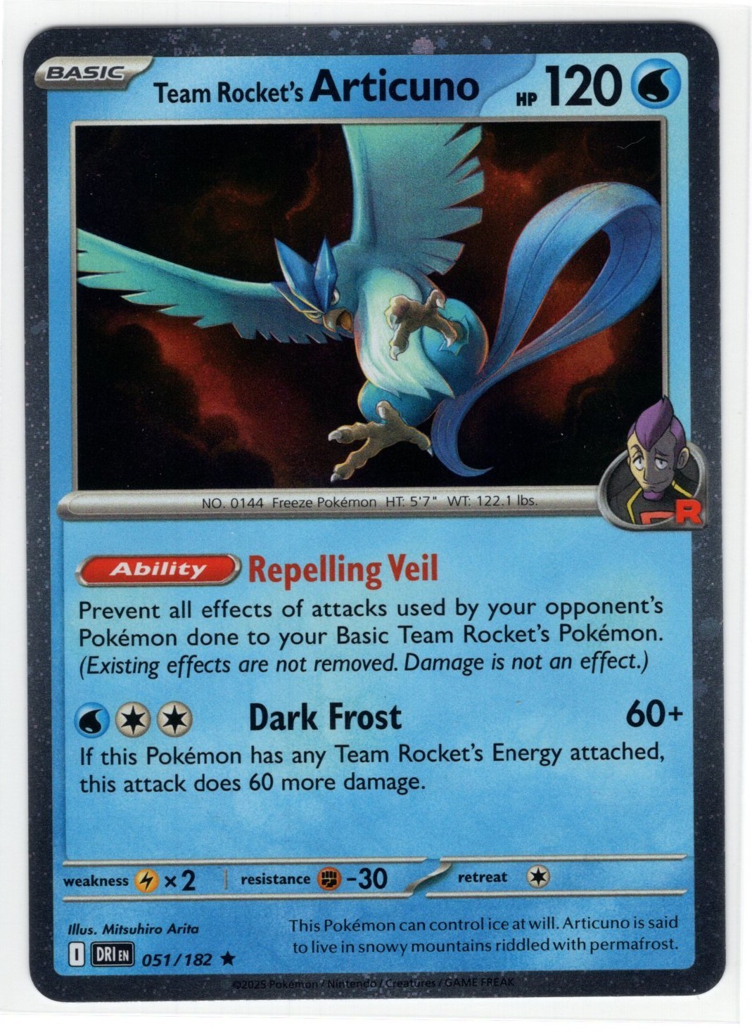Pokemon Destined Rivals – 051/182 Rocket’s Articuno Cosmos Holo EXCLUSIVE