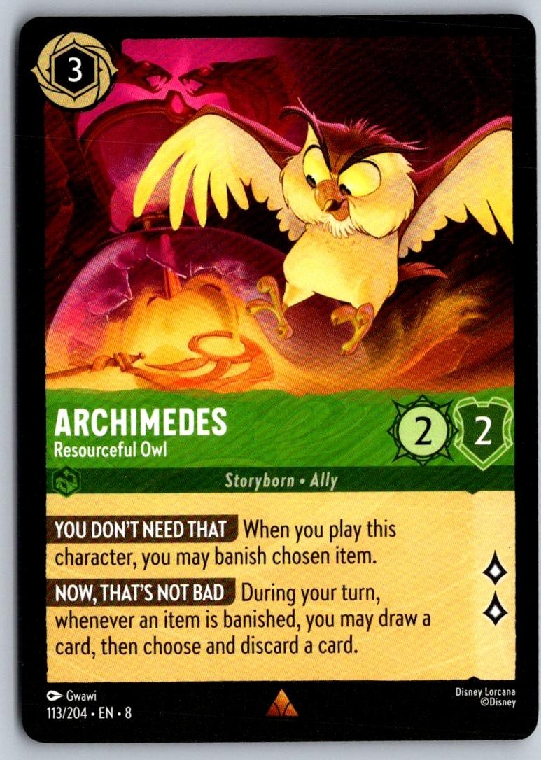 Archimedes – Resourceful Owl 113/204 Rare Reign of Jafar Lorcana Near Mint