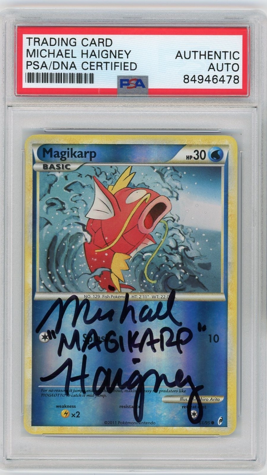 PSA Authentic Signed Micheal Haigney Magikarp Call of Legends 61/95 Reverse Holo