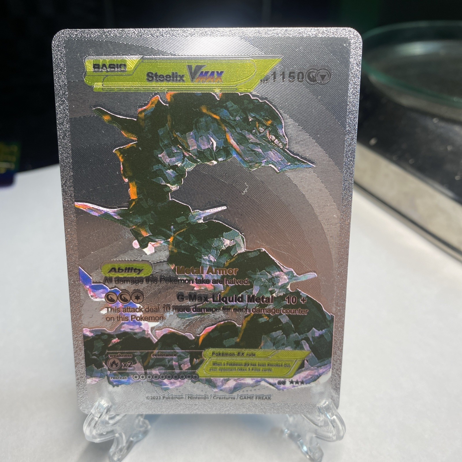 Steelix Vmax Silver Foil Fan Art Card HP1150 G-Max Liquid 🔥🔥🔥