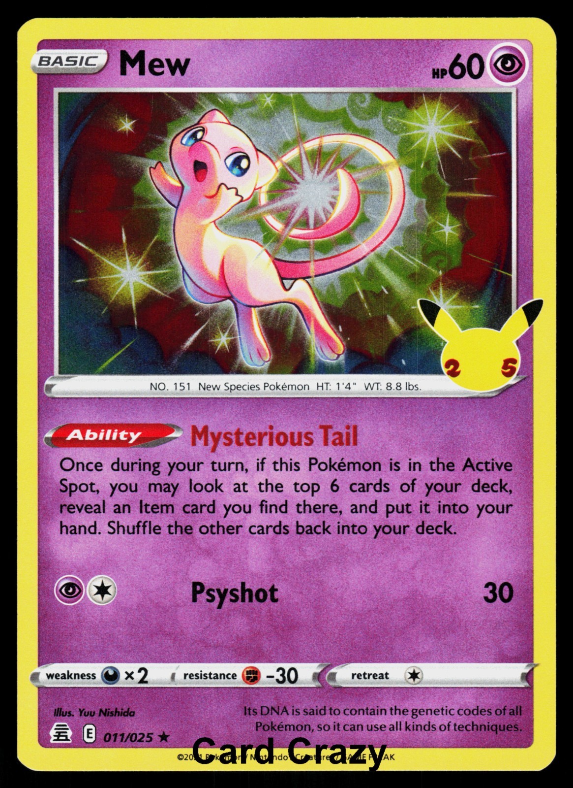 Mew 011/025 – Celebrations 25th Anniversary – Holo Pokemon Card Light Play (LP)