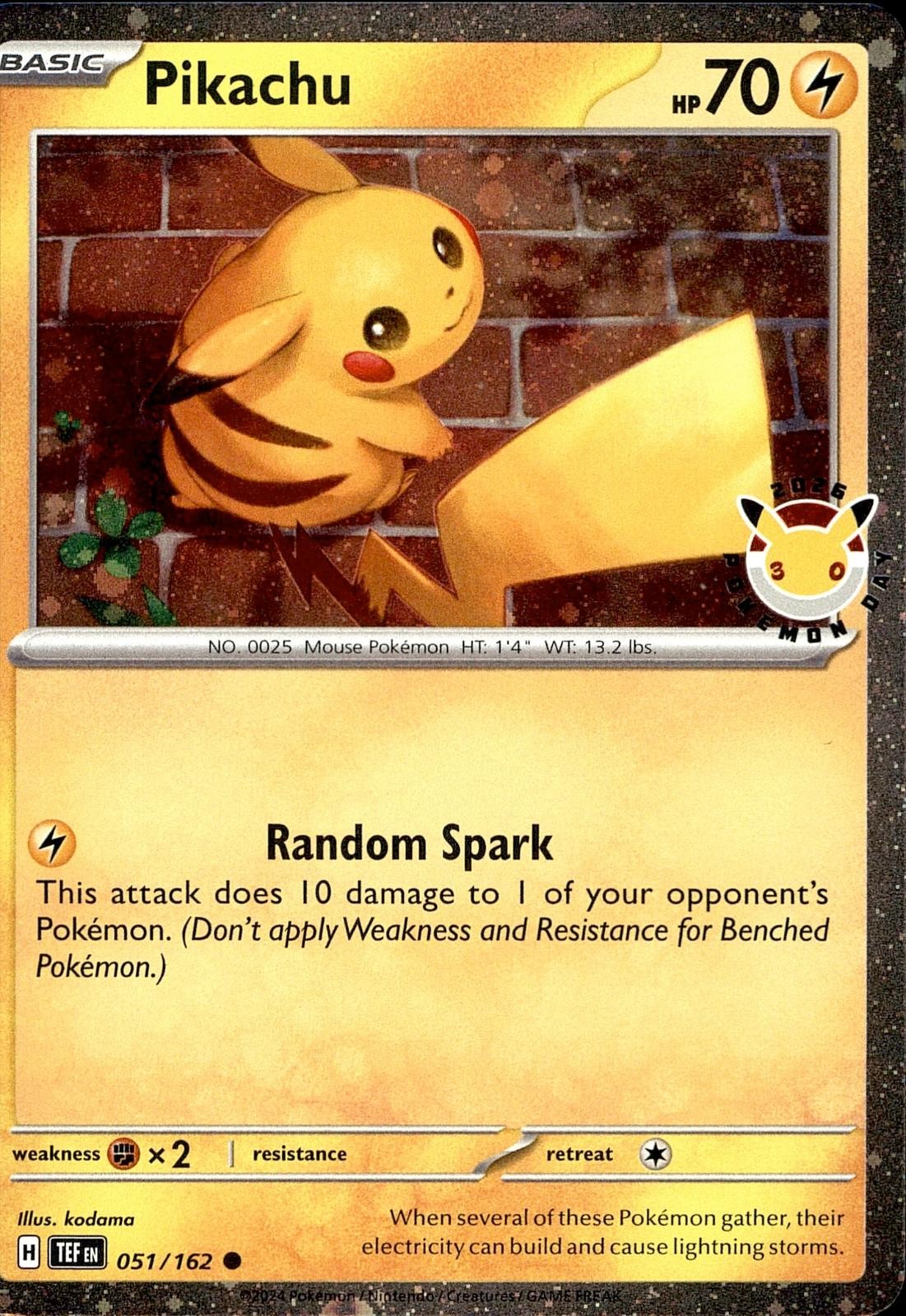 Pokémon Pikachu 2026 Pokemon Day Holo 30th Anniversary Stamped Promo 051/162