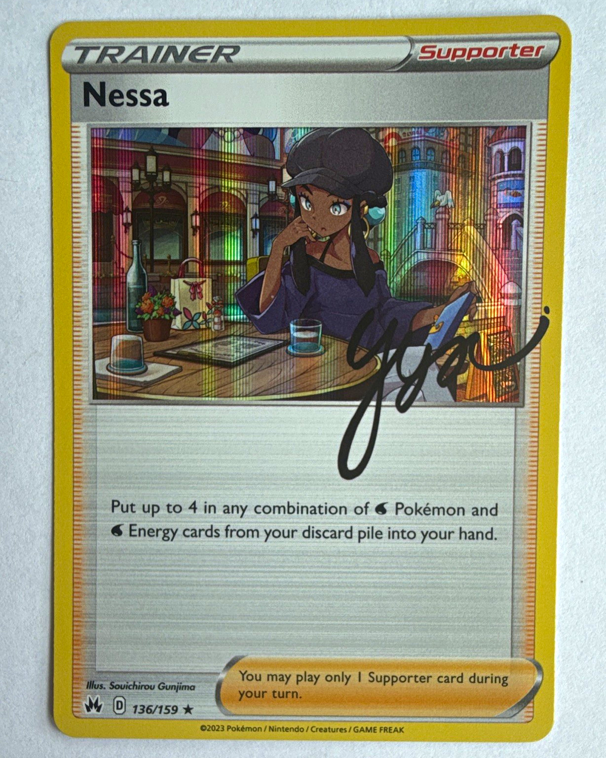 Pokemon TCG Nessa Holo Rare 136/159 Crown Zenith Trainer Souichirou Gunjima