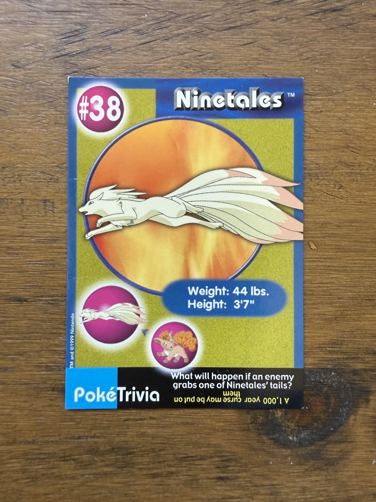 NM Ninetales Non Perforated #38 Pokemon Burger King PokeTrivia Original 1999