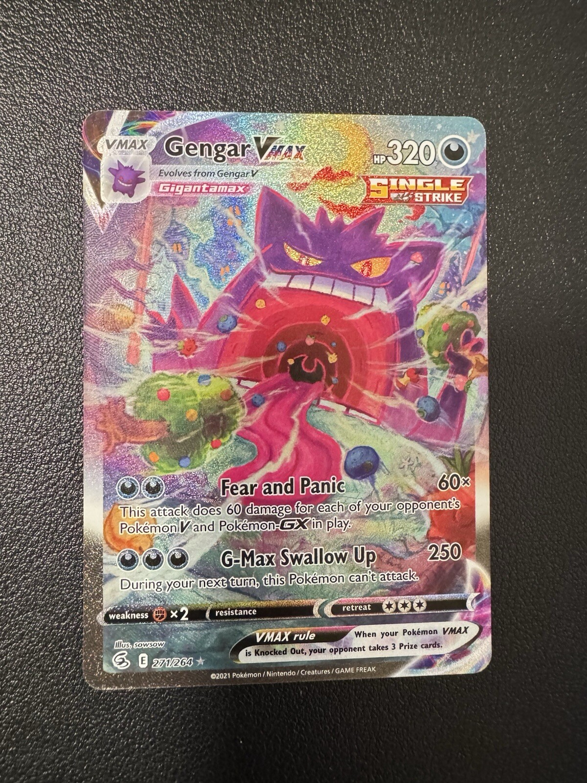 Gengar VMAX (Alternate Art Secret) 271/264 Swsh08: Fusion Strike Holo！