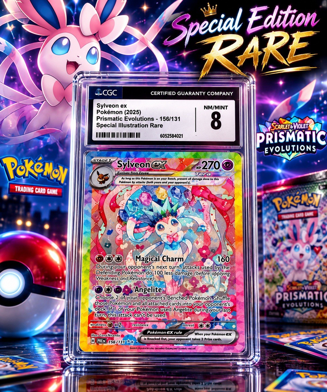 Sylveon EX Prismatic Evolutions SIR 156/131 CGC 8