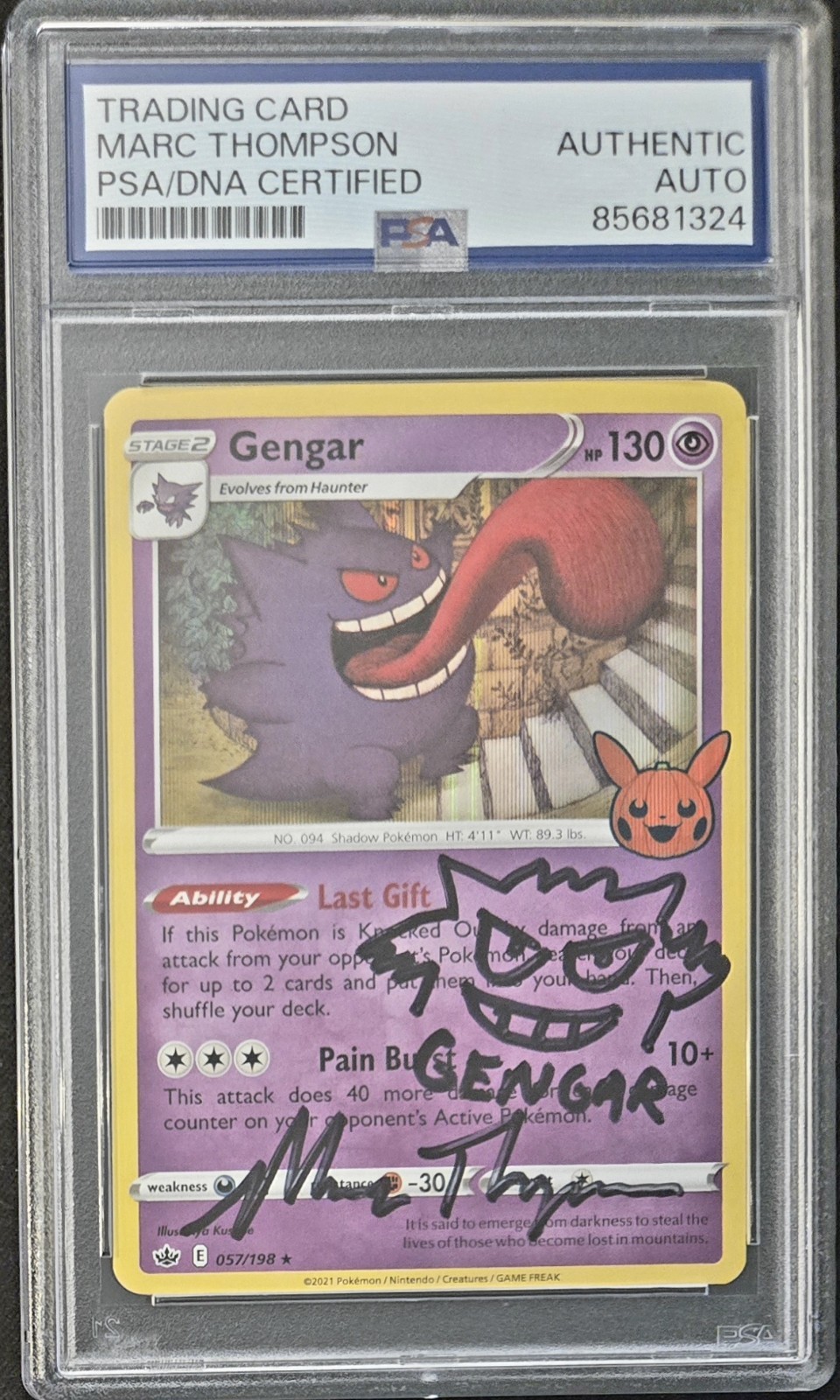 PSA AUTHENTIC AUTO Gengar 057/198 Trick Or Trade Holo Marc Thompson Sig. Pokémon