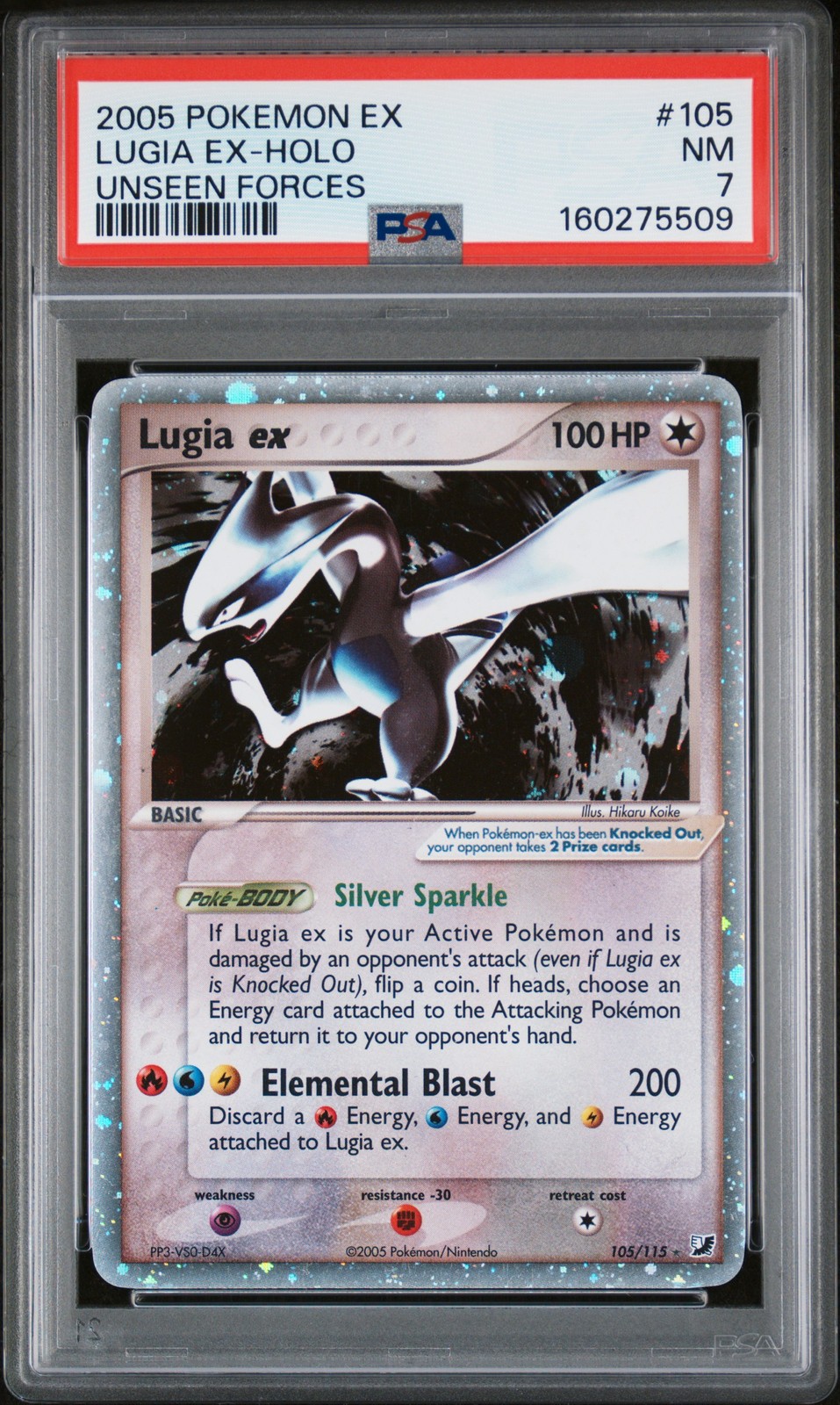 2005 POKEMON EX UNSEEN FORCES #105 LUGIA EX-HOLO PSA 7