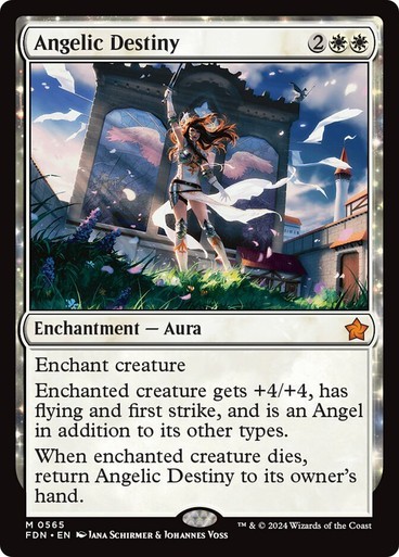Angelic Destiny NM MTG Mythic White Enchantment Aura Foundations [FDN] Regular