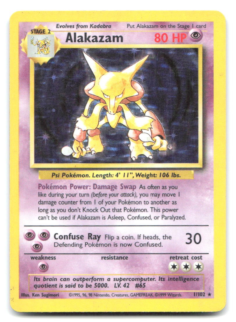 Alakazam 001/102 Holo Rare Holofoil Base Set