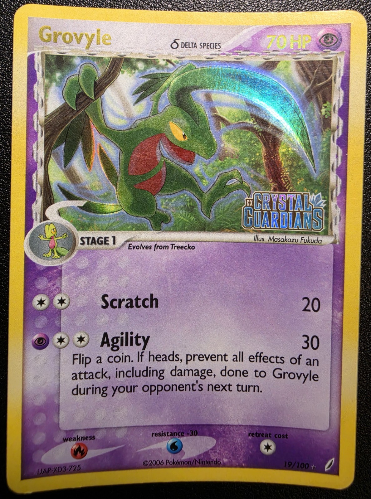 Pokémon TCG Crystal Guardians Grovyle 19/100 Reverse Holo Stamped – MP
