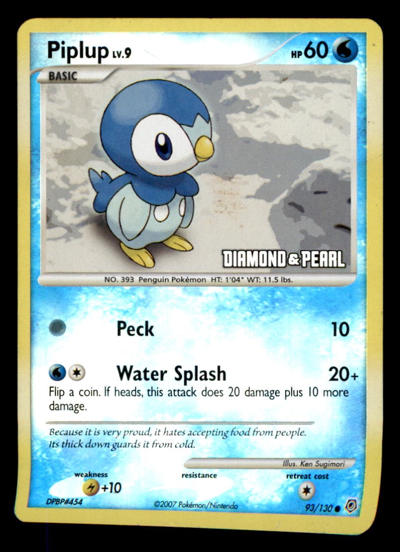 Piplup 093/130 Promo Burger King Promos Pokemon Reverse Holo Lightly Played