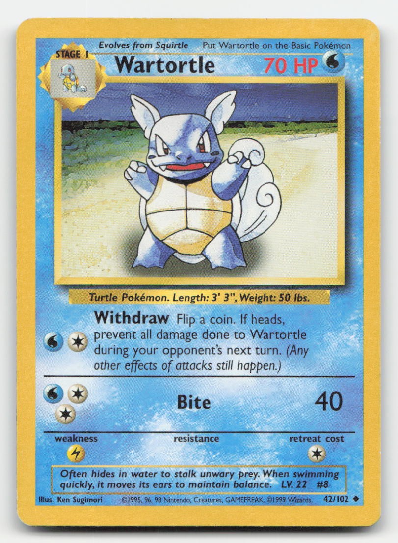 Wartortle Base Set Unlimited 42/102 UC Pokemon DMG
