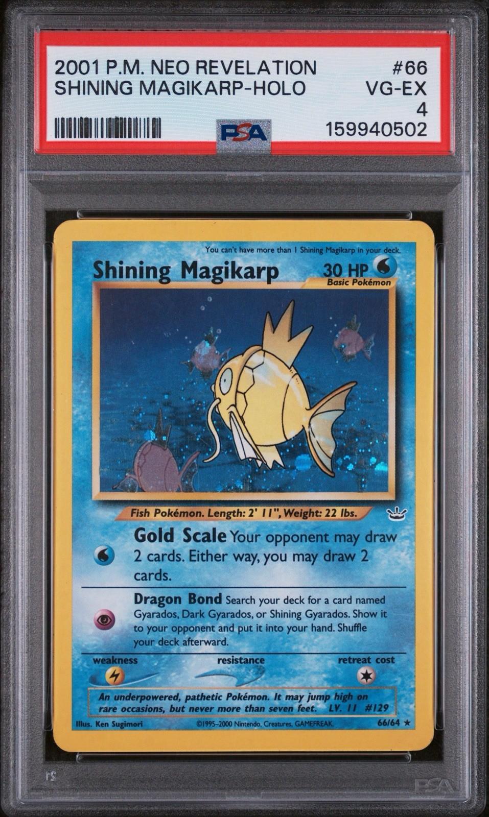 Pokemon Neo Revelation 2001 Unlimited Shining Magikarp Holo Rare 66/64 PSA 4