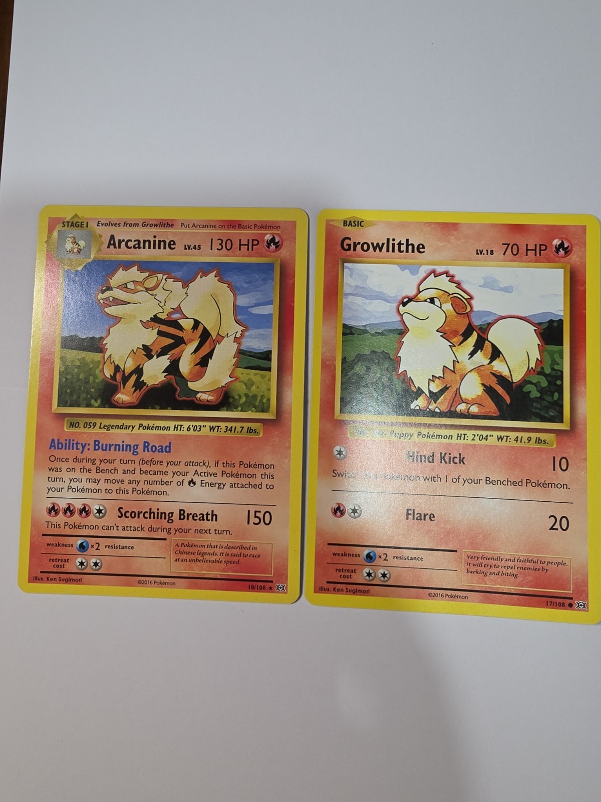 Pokémon Base Set Arcanine 23/102 & Growlithe 28/102 LP/NM Evolution Set