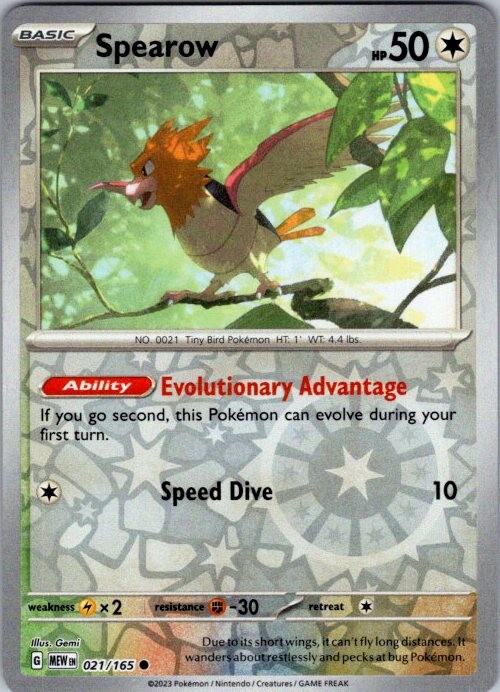 Spearow 021/165 Common 151 Pokemon Reverse Holo Near Mint