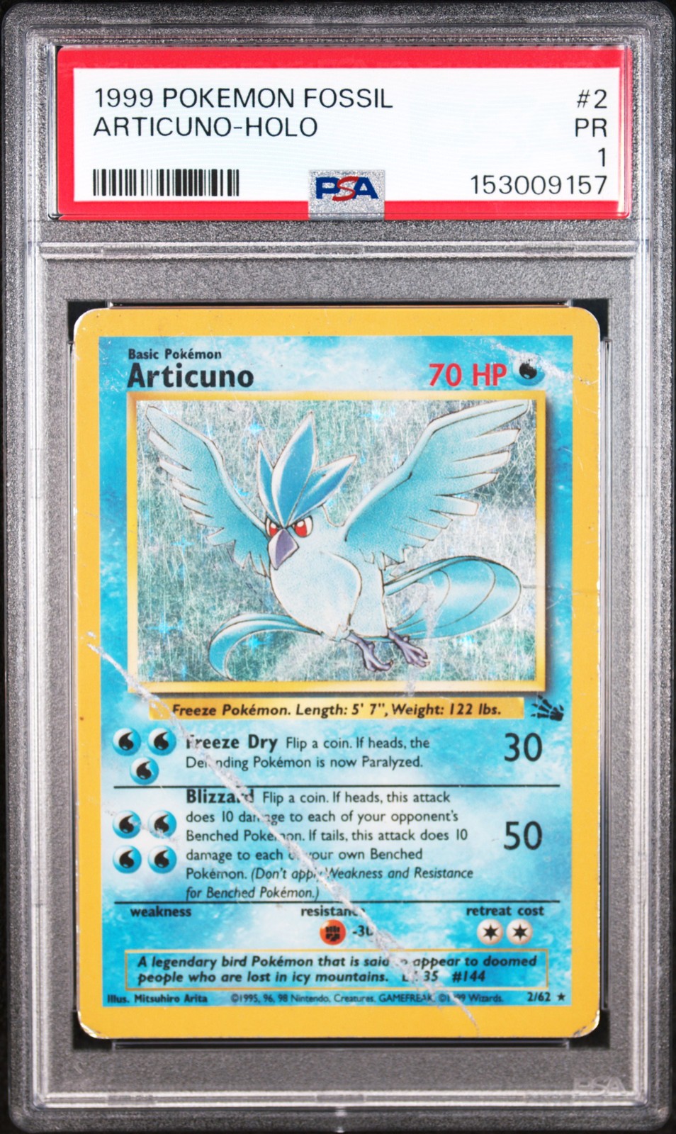 PSA 1 Articuno 2/62 1999 Fossil Holo Rare Pokemon Card