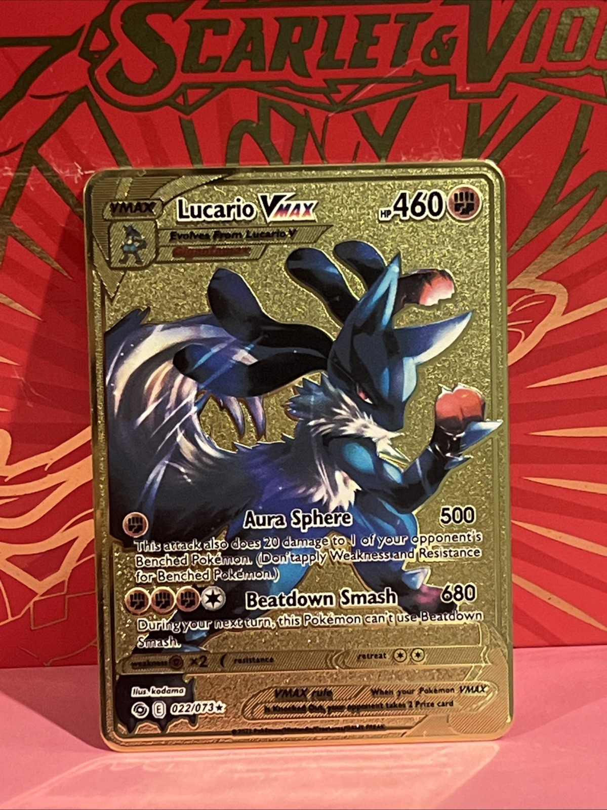 Pokémon gold metal Inspired Card Lucario Vmax For Display Art Gift