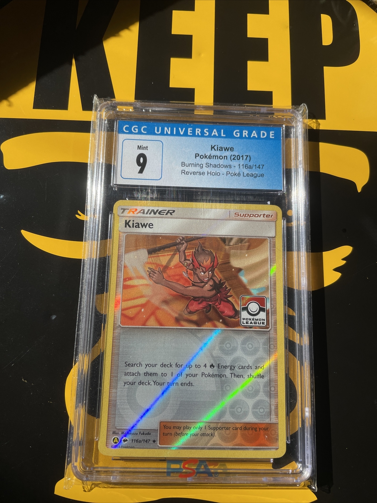 Pokemon League Reverse Holo Kiawe 116a CGC 9 Mint Burning Shadows ERROR LABEL YR