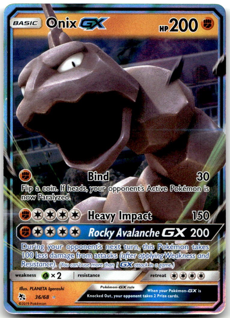 ONIX GX 36/68 — NEAR MINT — HOLO GX RARE HIDDEN FATES POKEMON —