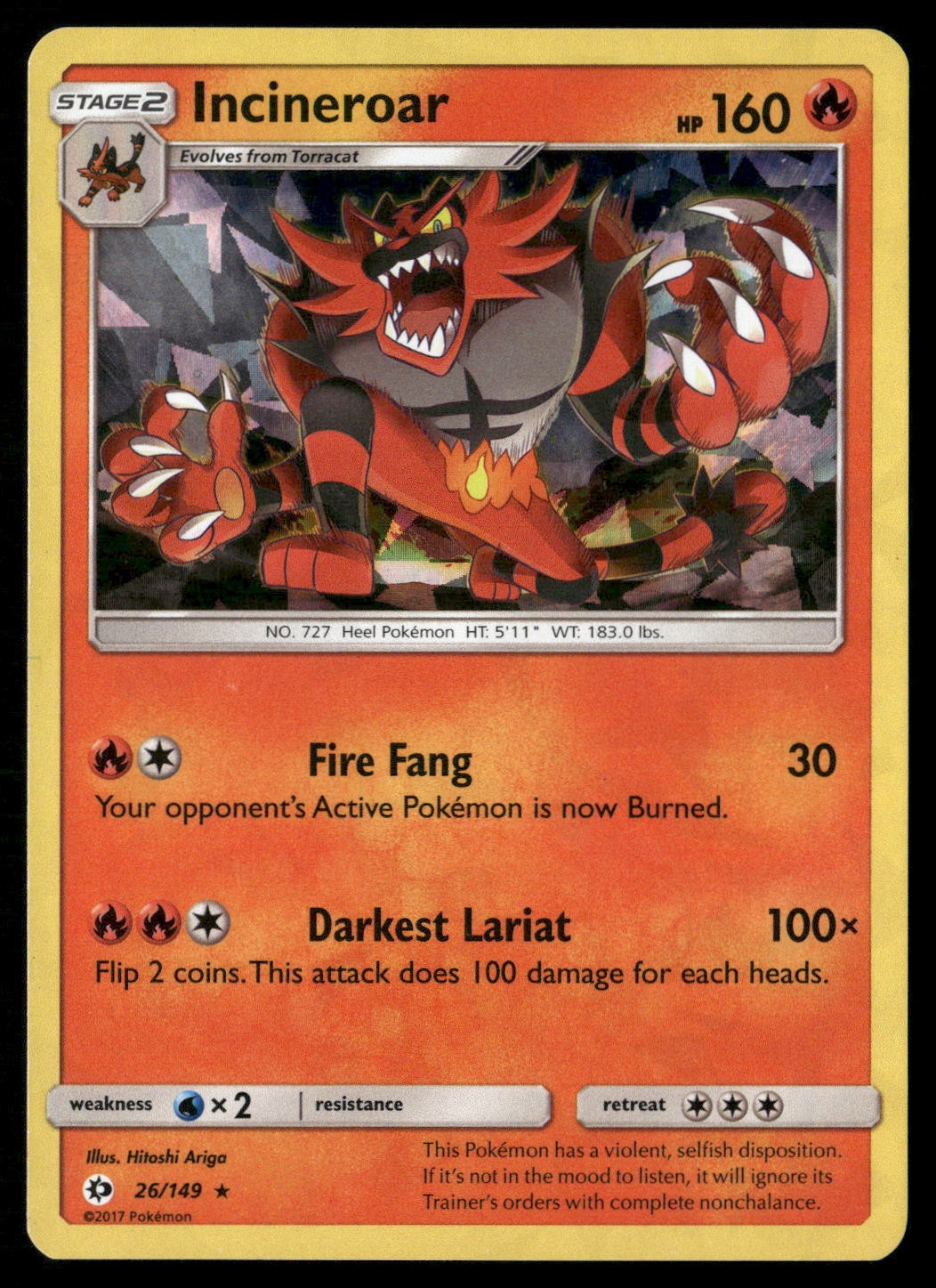 Incineroar (Cracked Ice Holo) 26/149 Holo Pokemon Holo LP