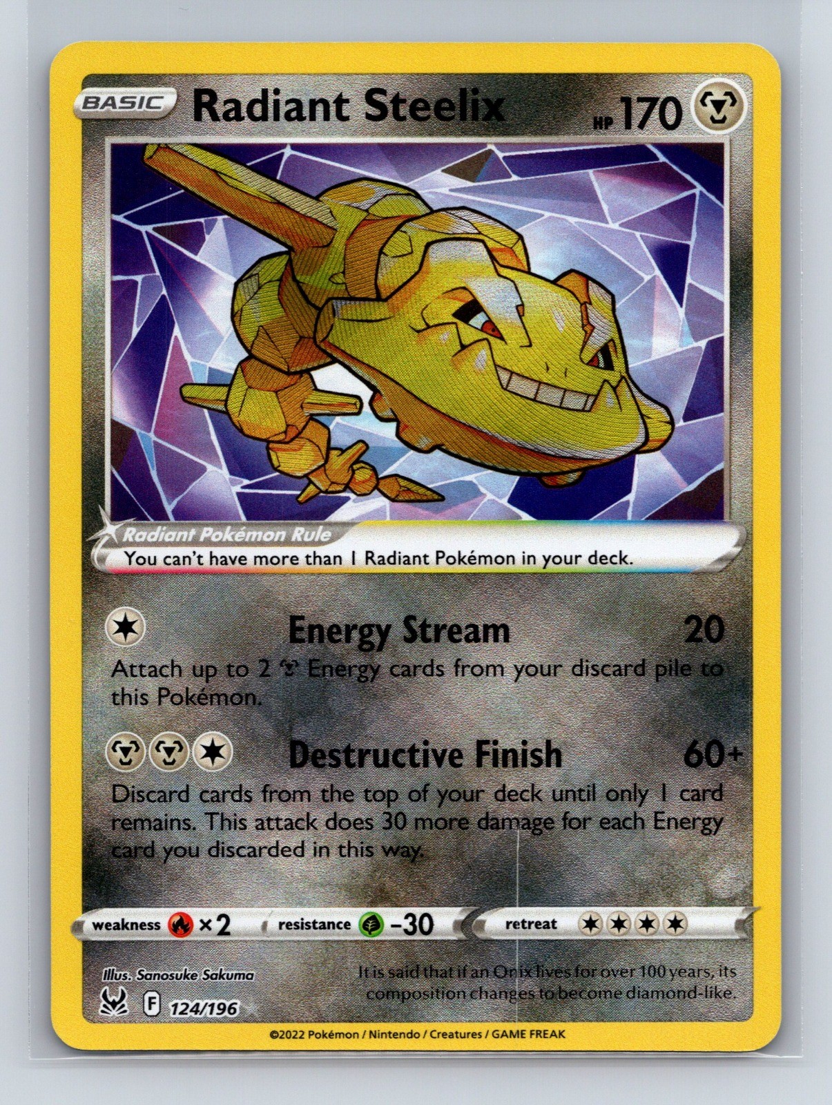 Radiant Steelix 124/196 SWSH11: Lost Origin Radiant Rare Holo NM