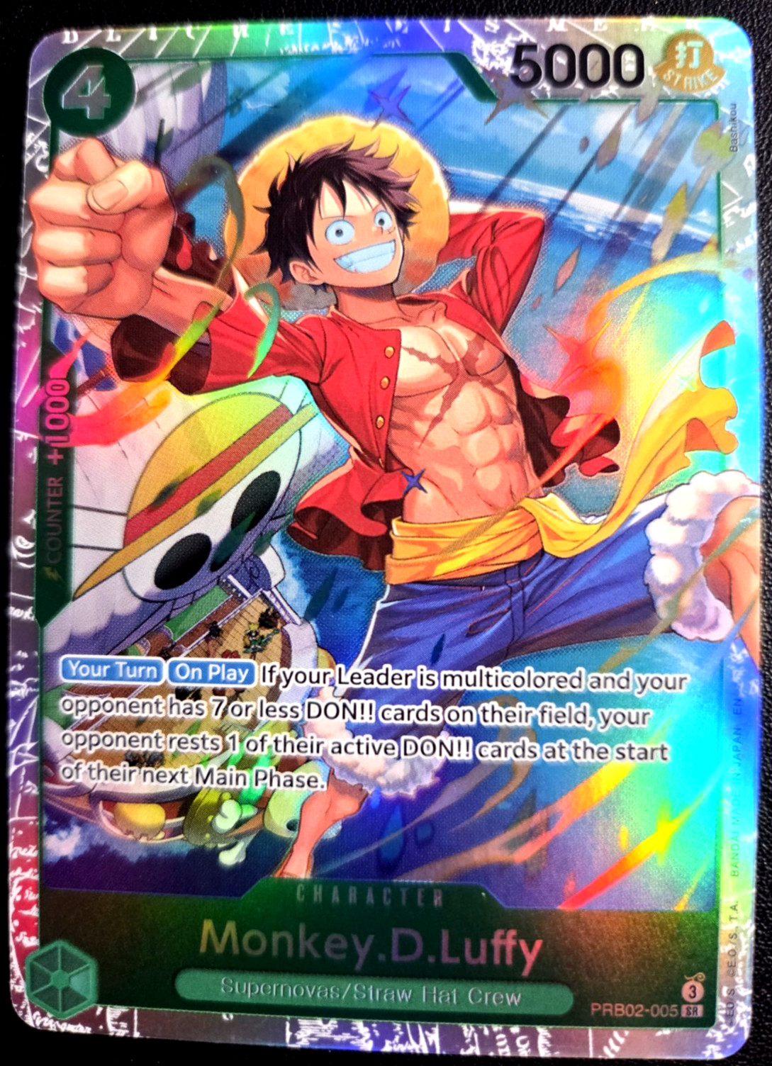 Monkey.D.Luffy PRB02-005 SR ONE PIECE Tcg Card Game NM Green