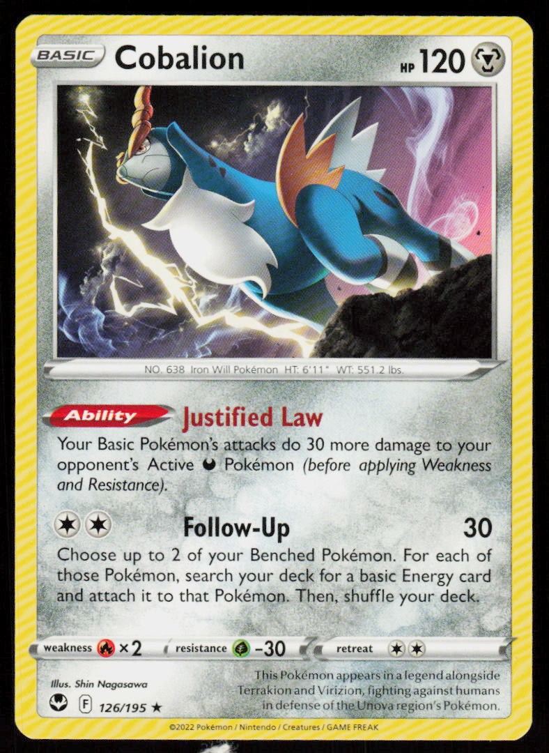 Cobalion 126/195 Rare Silver Tempest Pokemon Lightly Played