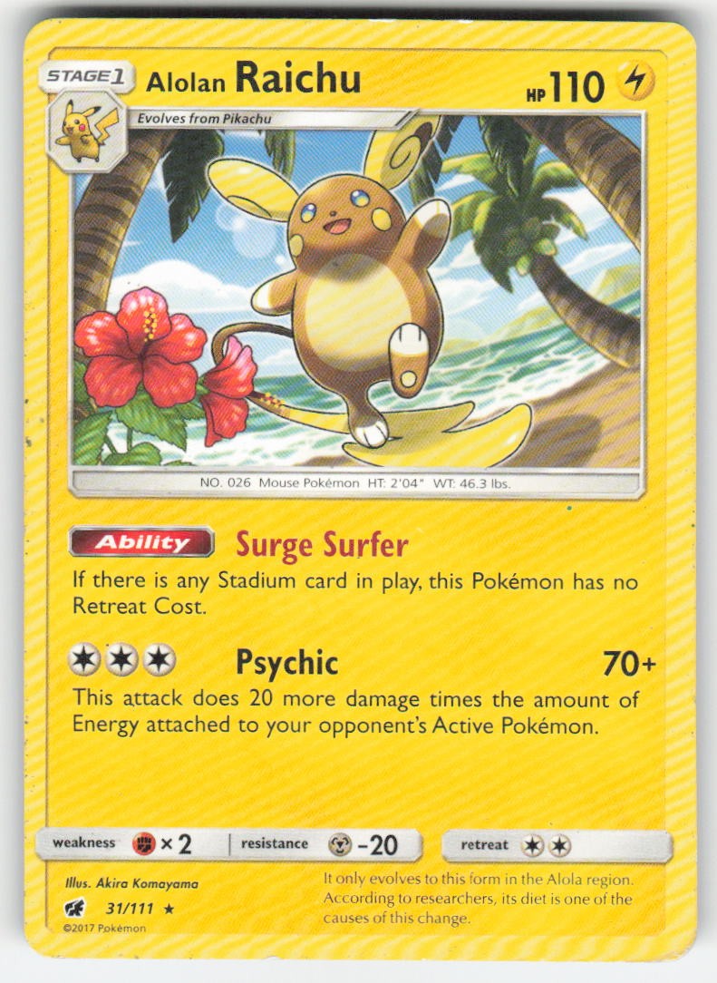 Pokemon TCG SM Crimson Invasion Alolan Raichu #31/111