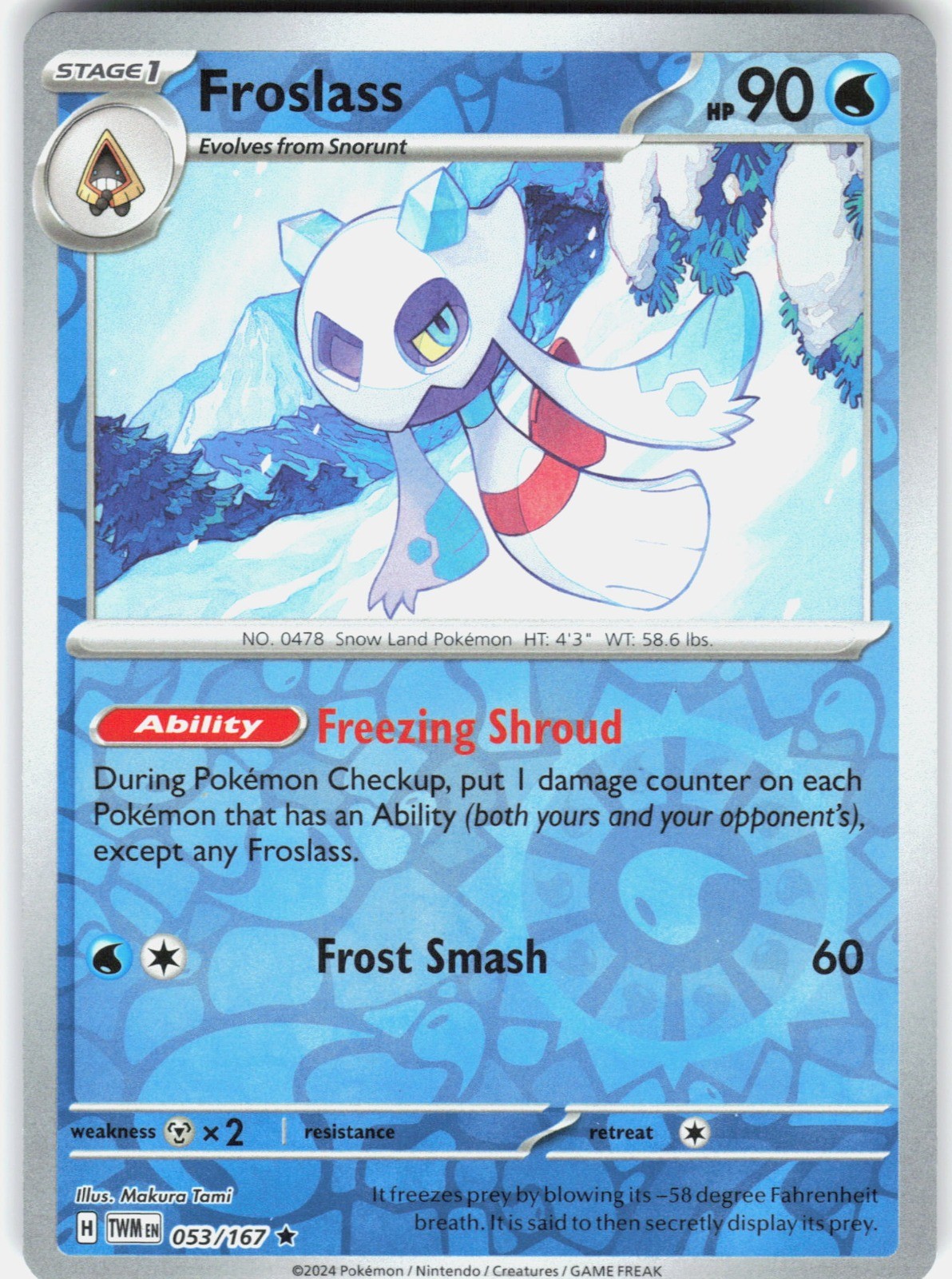 Froslass Reverse Holo SV06: Twilight Masquerade 053/167 NM Makura Tami