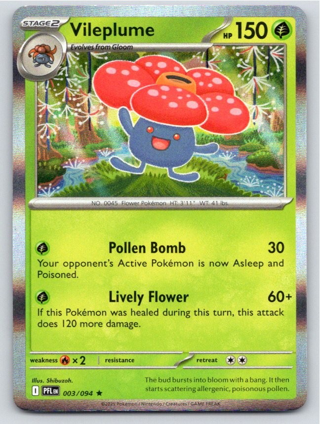 2025 POKEMON VILEPLUME PHANTASMAL FLAMES 003/094 HOLO RARE NM PFL107 FREE S&H