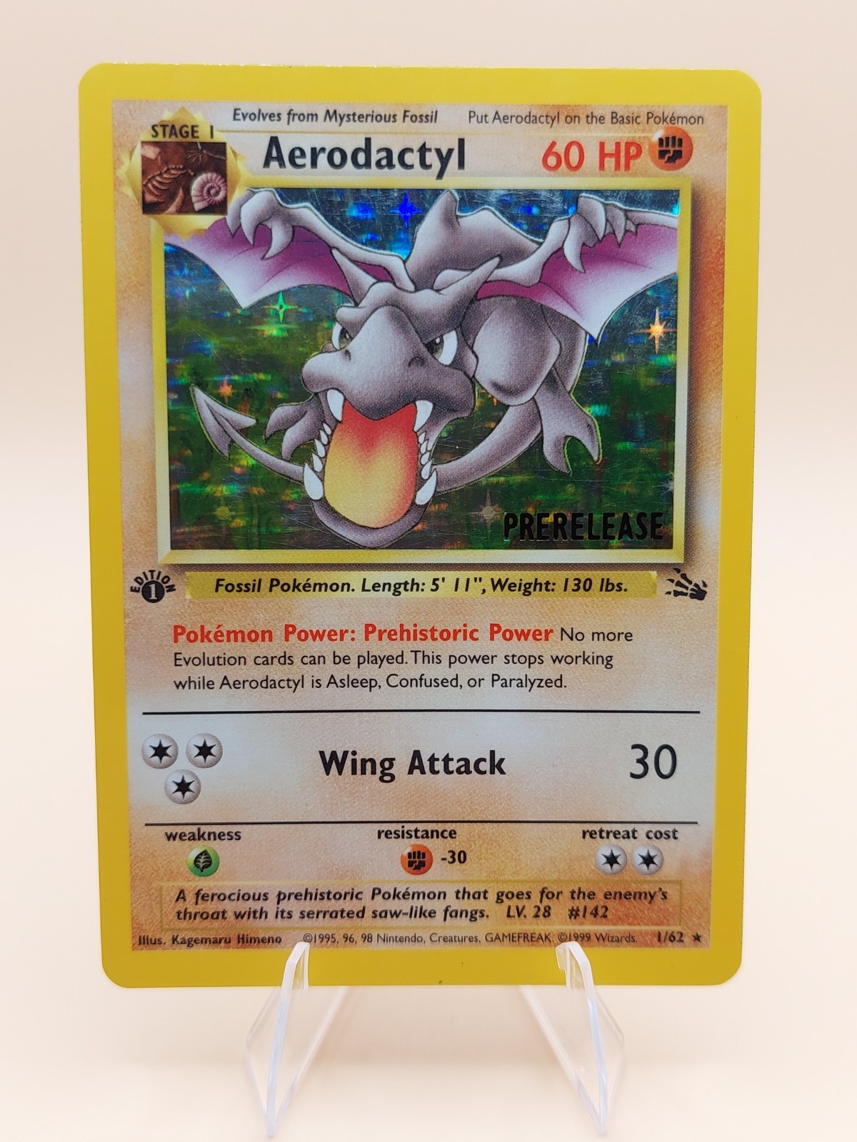 Aerodactyl (Prerelease) 1st Edition Fossil Holo Rare 1/62 Pokemon – WOTC 1999
