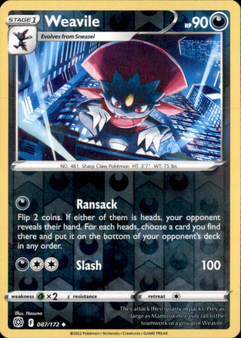 Weavile Reverse Holo Uncommon SWSH09: Brilliant Stars 087/172 NM Akira Komayama