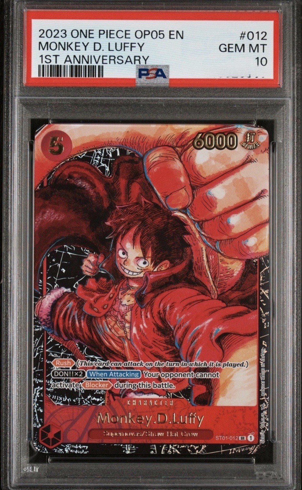 ONE PIECE MONKEY D. LUFFY 2023 AWAKENING OF THE NEW ERA 1ST ANNIV. #012 PSA 10