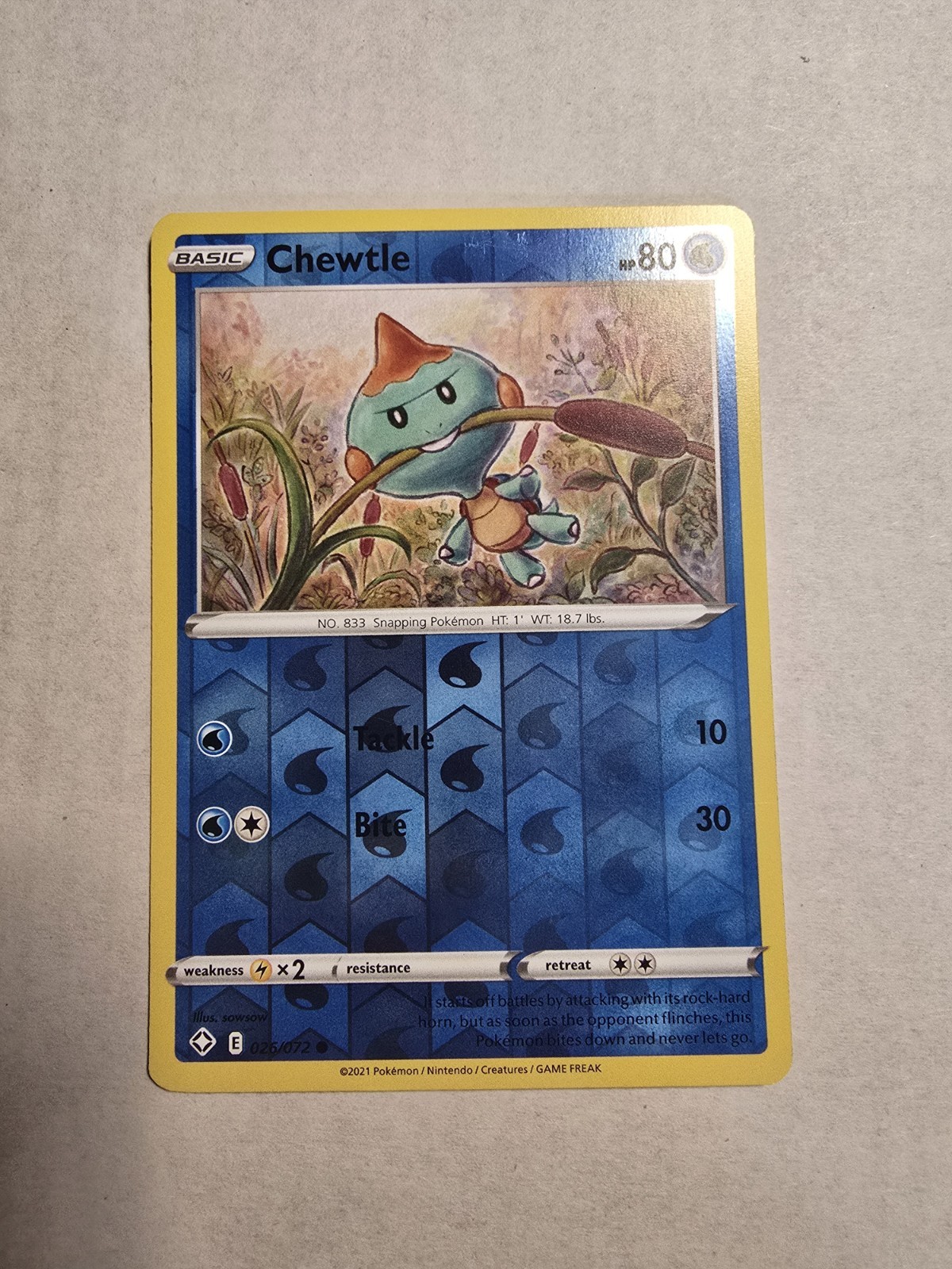 Chewtle 026/072 Shining Fates Reverse Holo