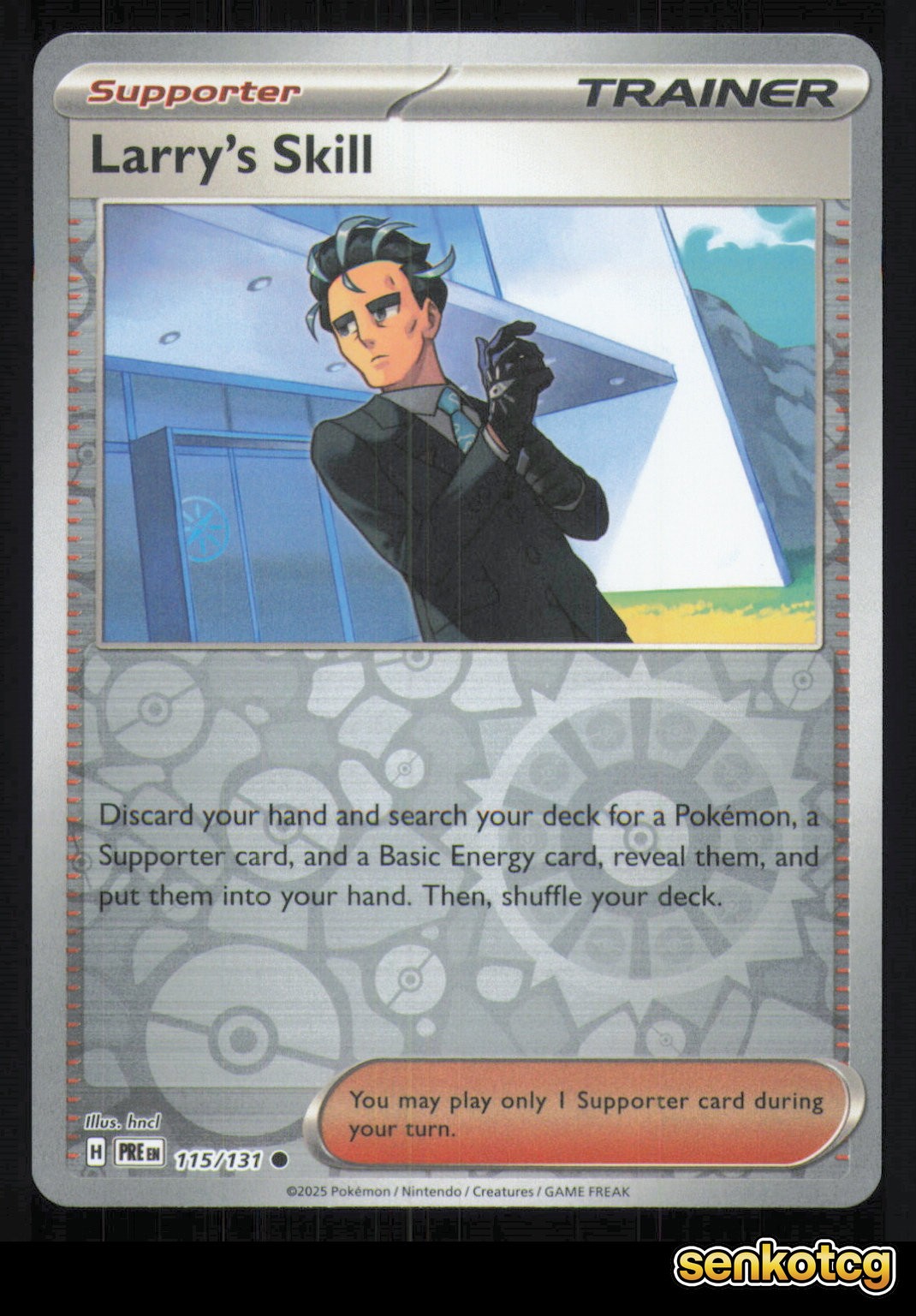 🎴 Larry’s Skill 115/131 Reverse Holo Prismatic Evolutions NM 🎨 hncl