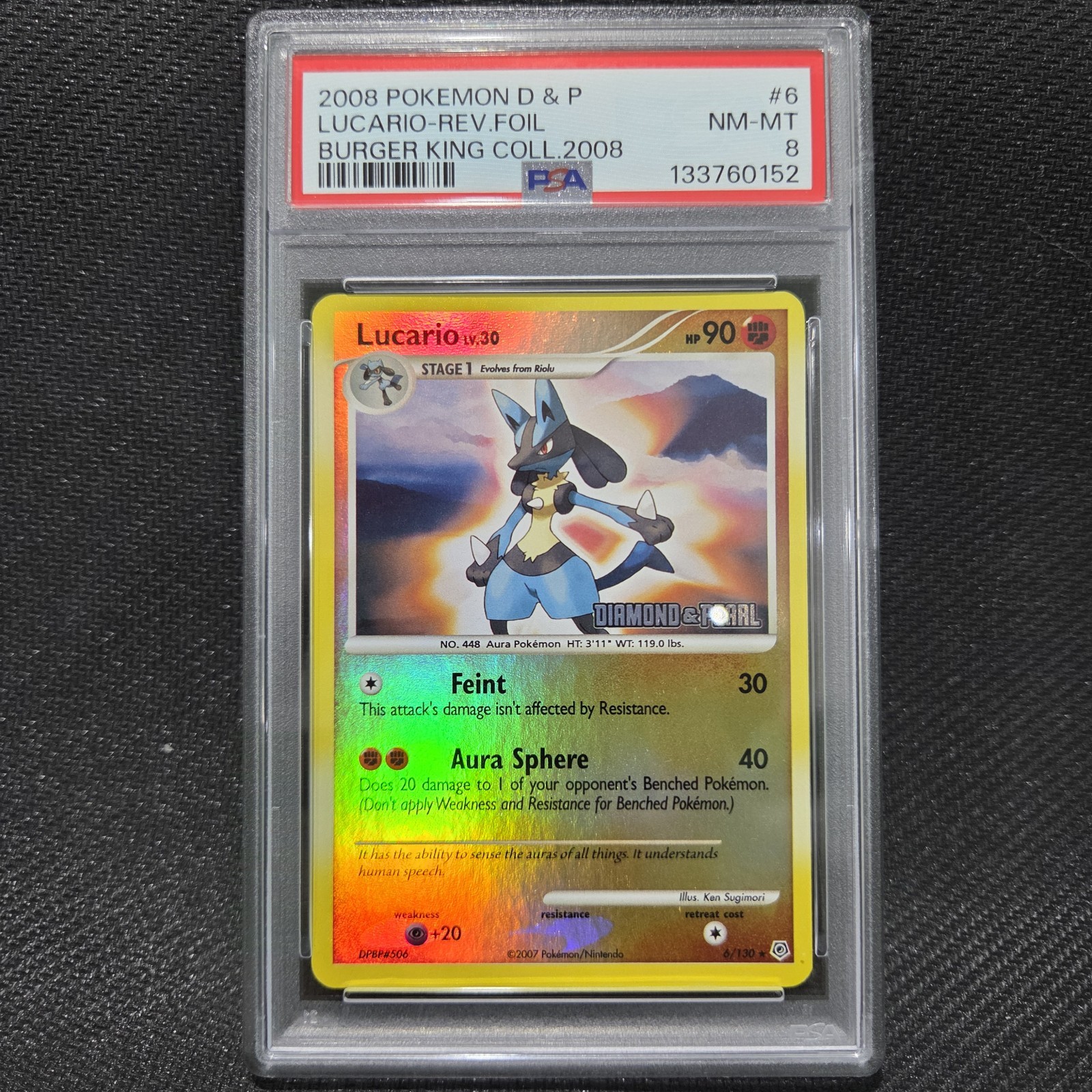 2008 Pokemon: LUCARIO 6/130 – [Reverse] – [DP Burger King Promo] – NM/MT – PSA 8