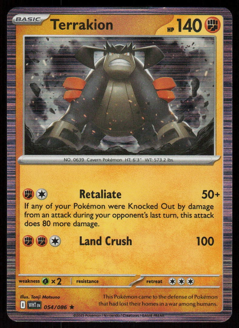Terrakion 054/086 Holo Rare White Flare Pokemon Near Mint