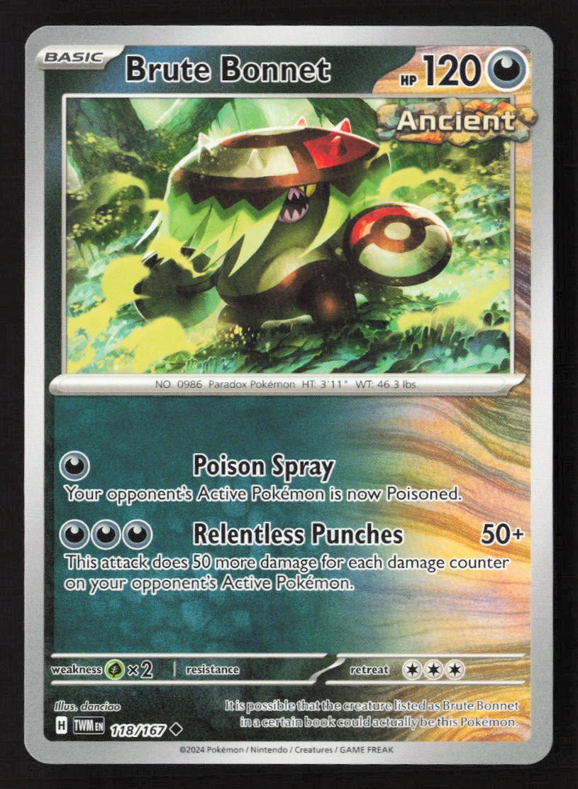 Brute Bonnet Uncommon TWM 118/167 NM Pokemon TCG