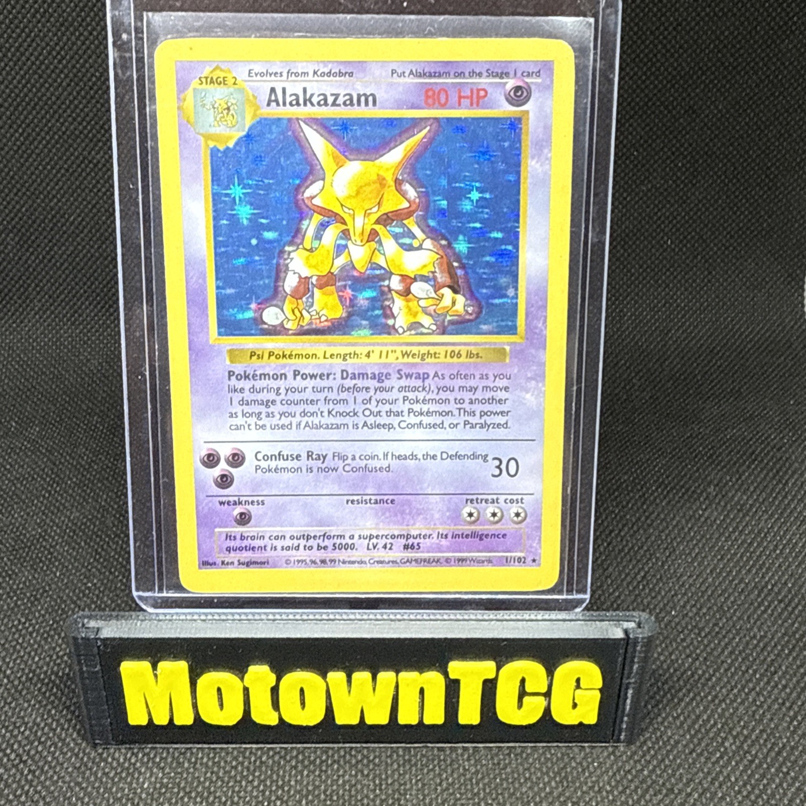 1999 Pokemon Base Set Shadowless Alakazam Holo #001/102 MP+