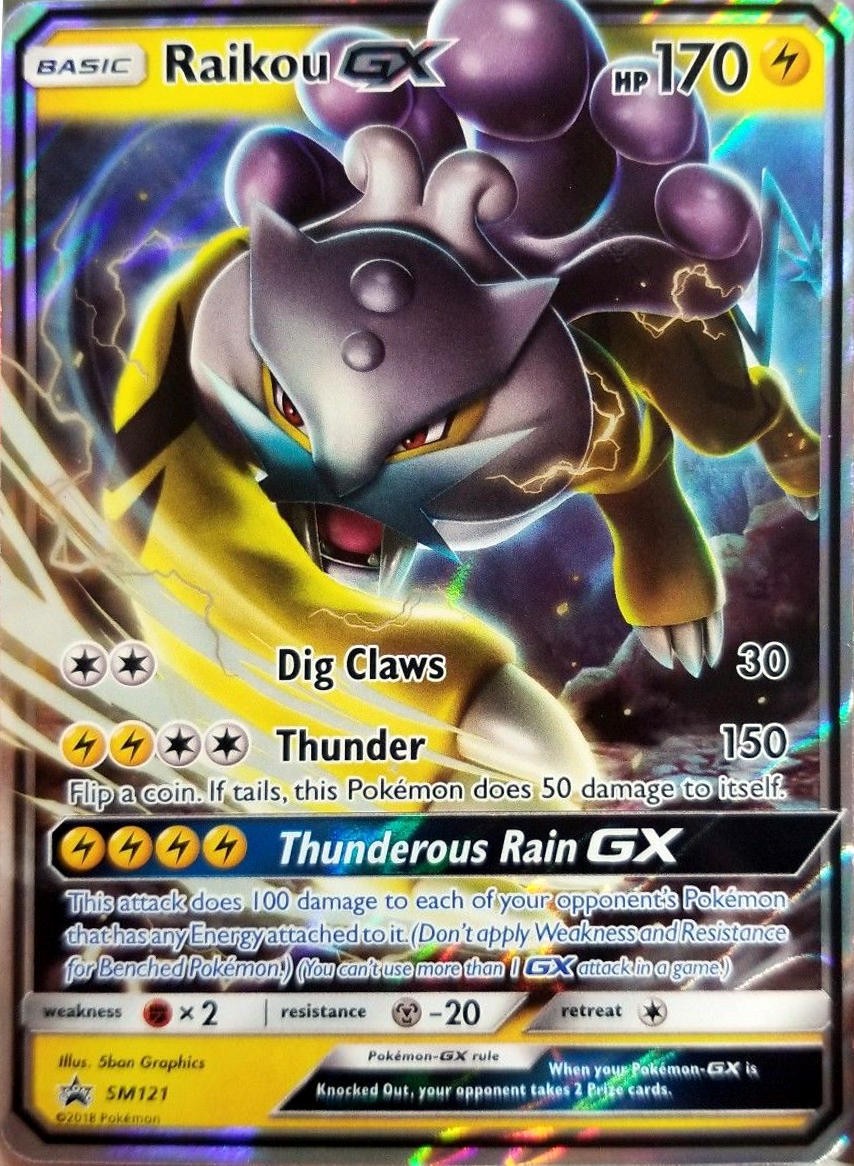 Heavily Played Raikou GX – SM121 – Wave Holo Promo – Legends of Johto GX Collect