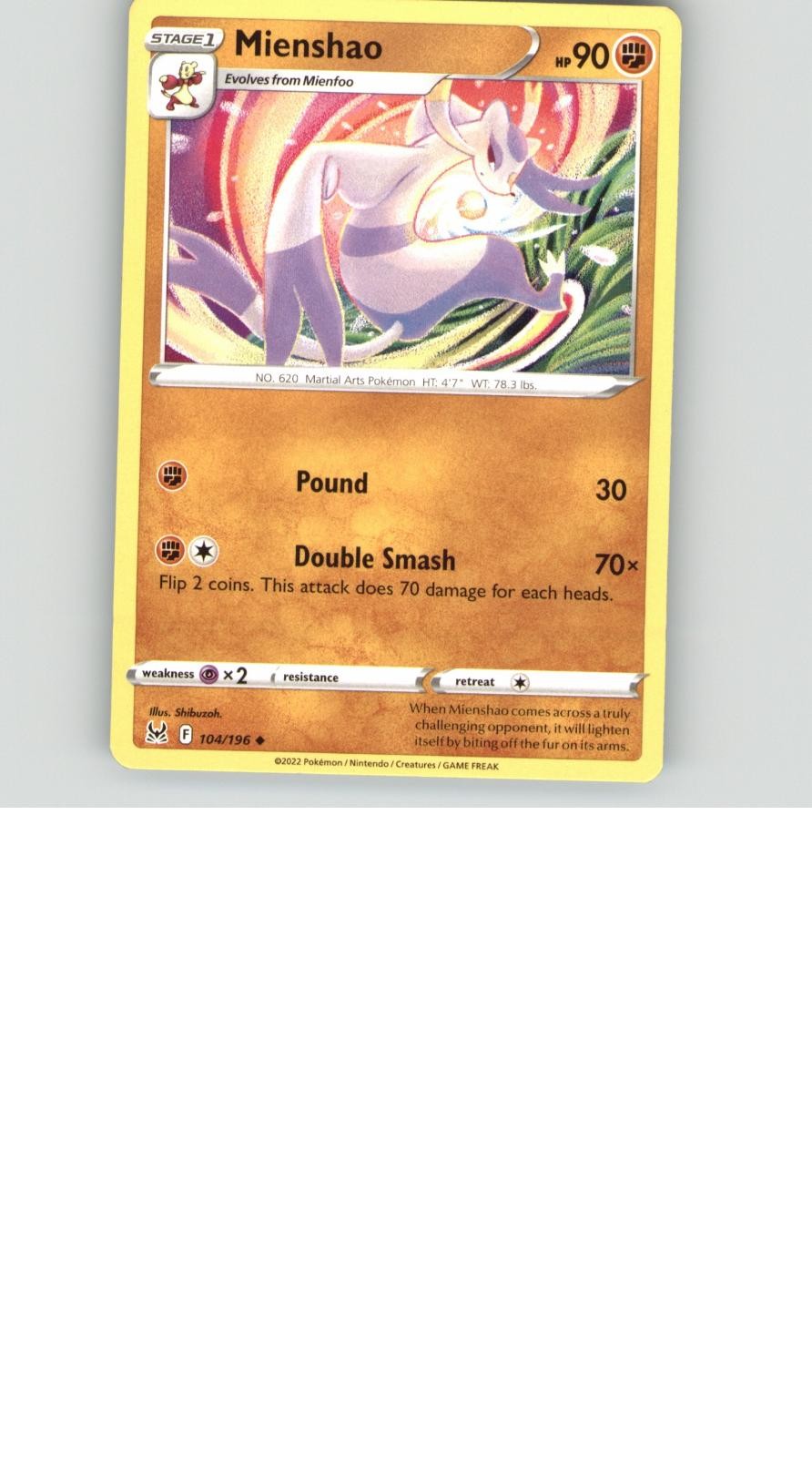 Mienshao 104/196 Uncommon Lost Origin Pokemon Near Mint