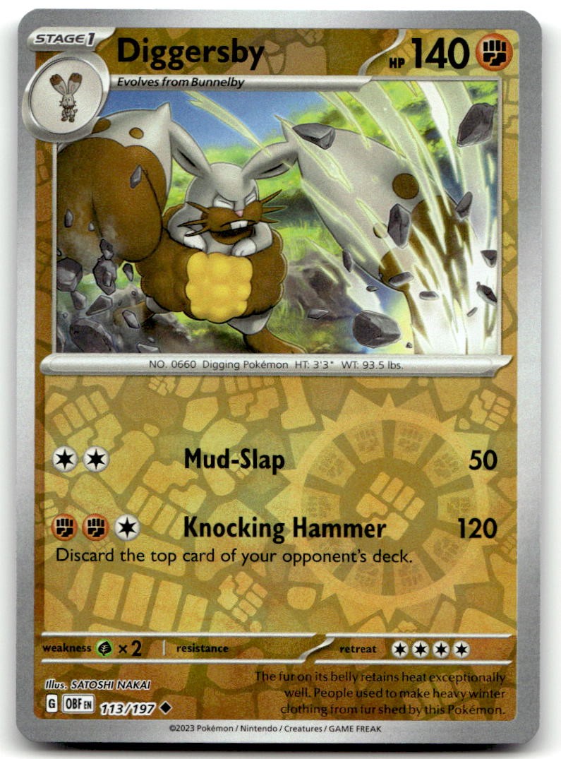 Diggersby 113/197 Uncommon SV03: Obsidian Flames Pokemon Reverse Holofoil Nea…