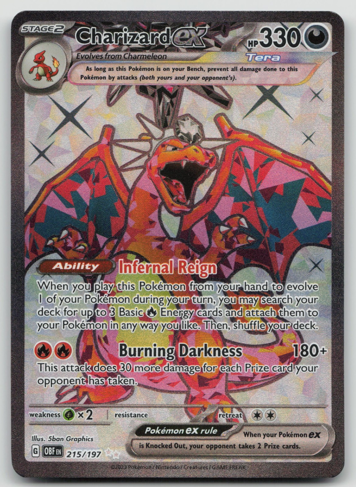 Pokemon TCG Charizard Ex 215/197 SV03: Obsidian Flames Full Art Holo Rare | NM