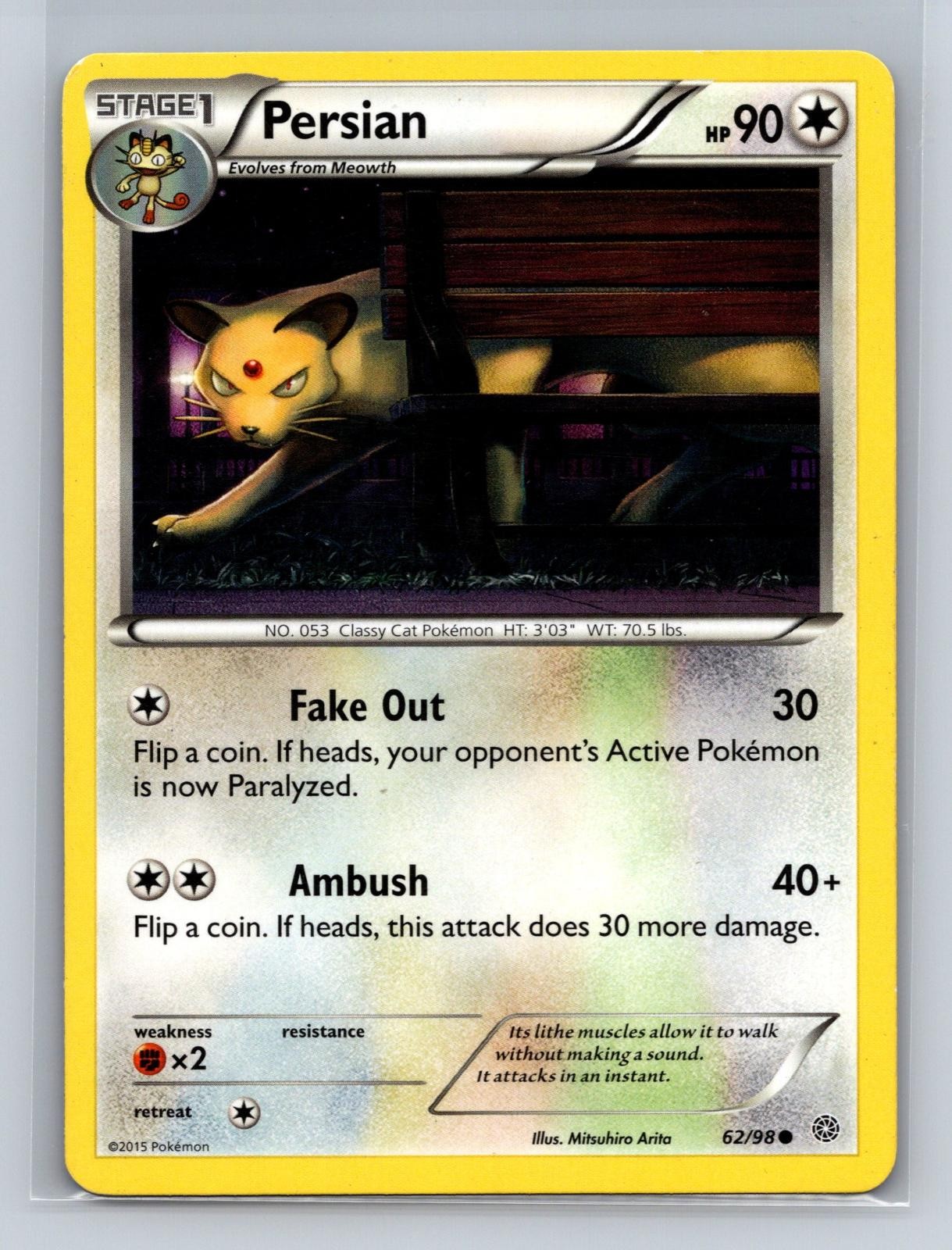 Persian 62/98 Common Ancient Origins Pokemon Moderately Played