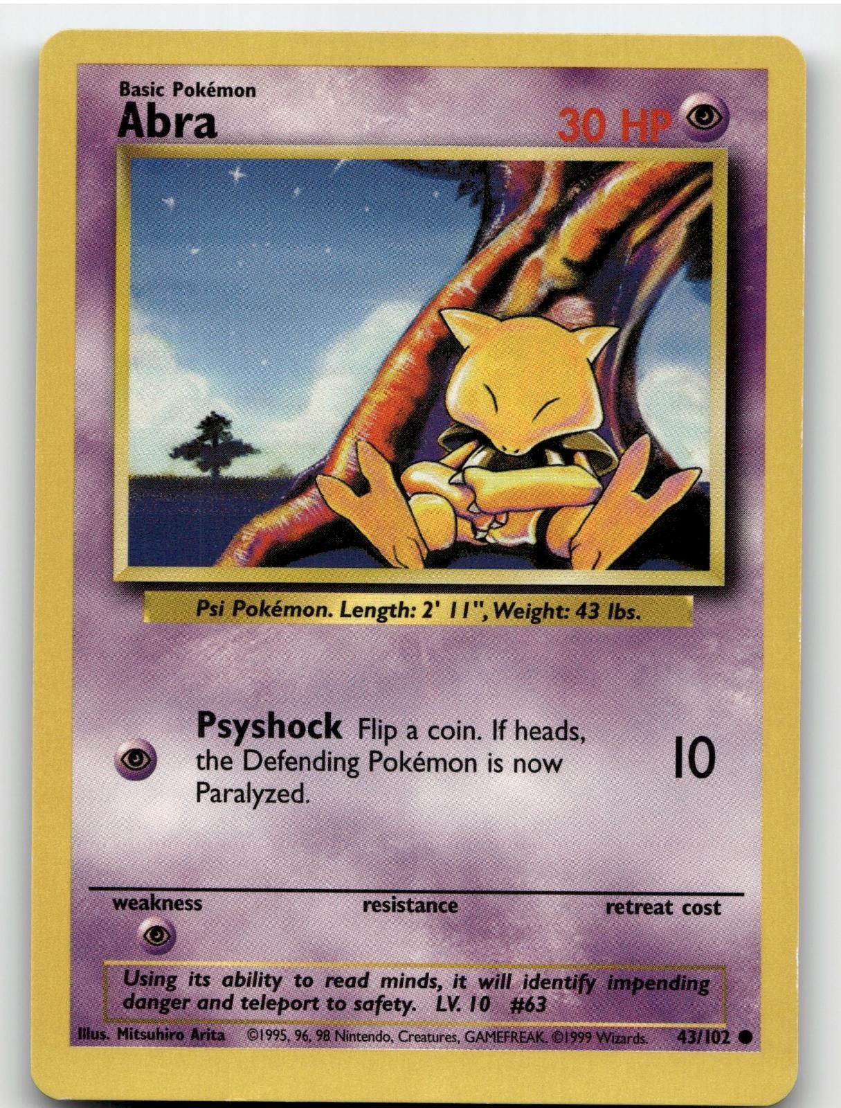 ABRA 43/102 COMMON BASE SET UNLIMITED POKEMON LIGHTLY PLAYED